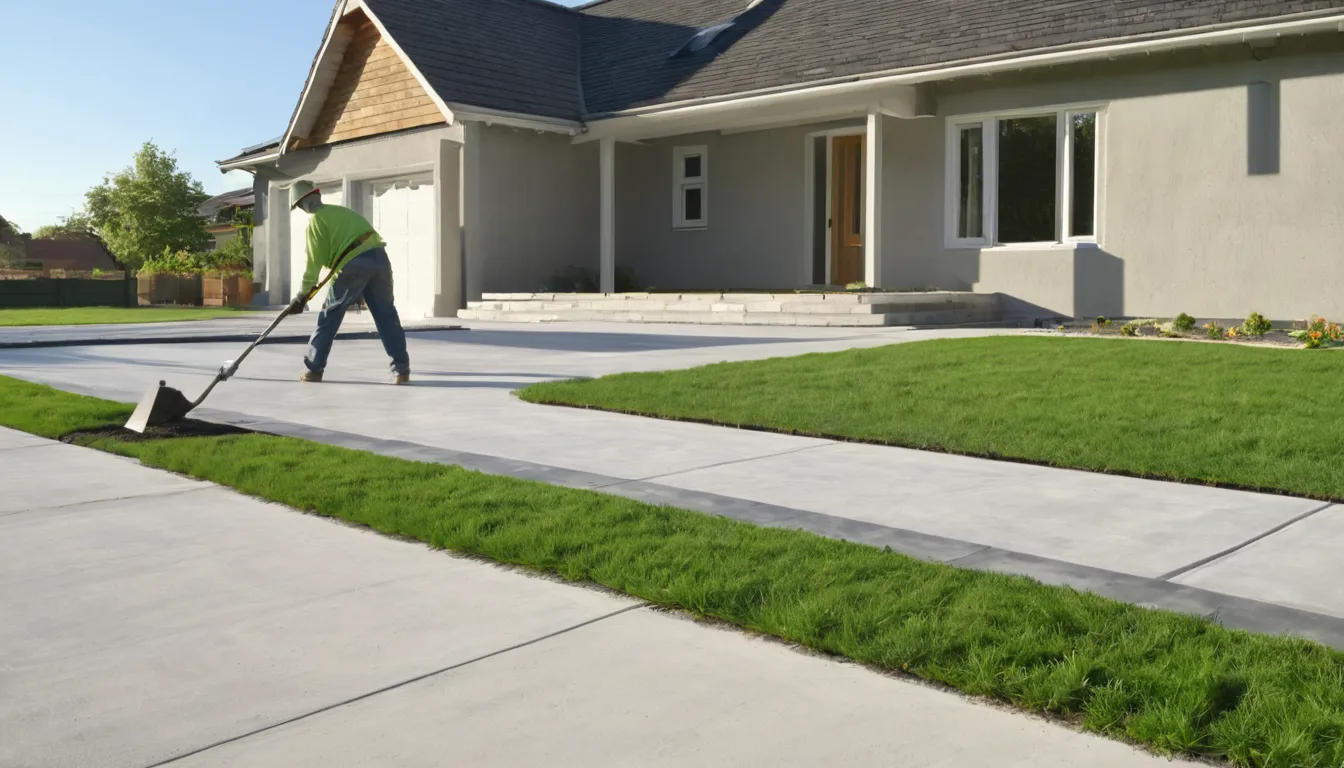 A freshly poured concrete driveway in front of a Rockwood home